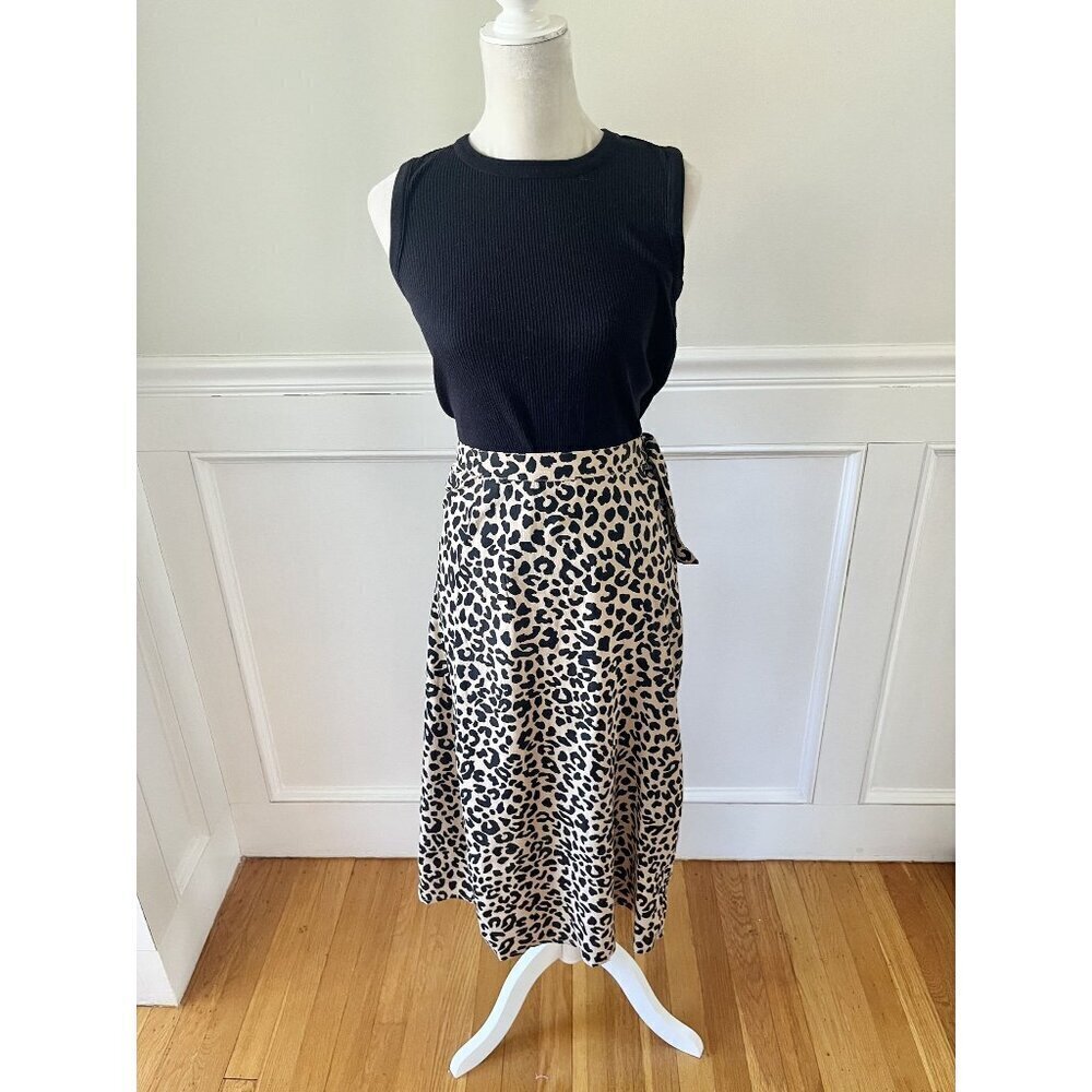 Tori Praver Leopard Print Tie Wrap Midi Skirt S